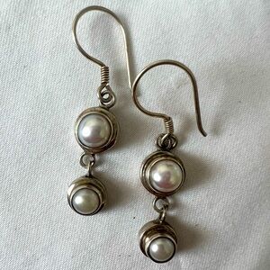 Sterling Silver Dangle Earrings with Glass Pearl